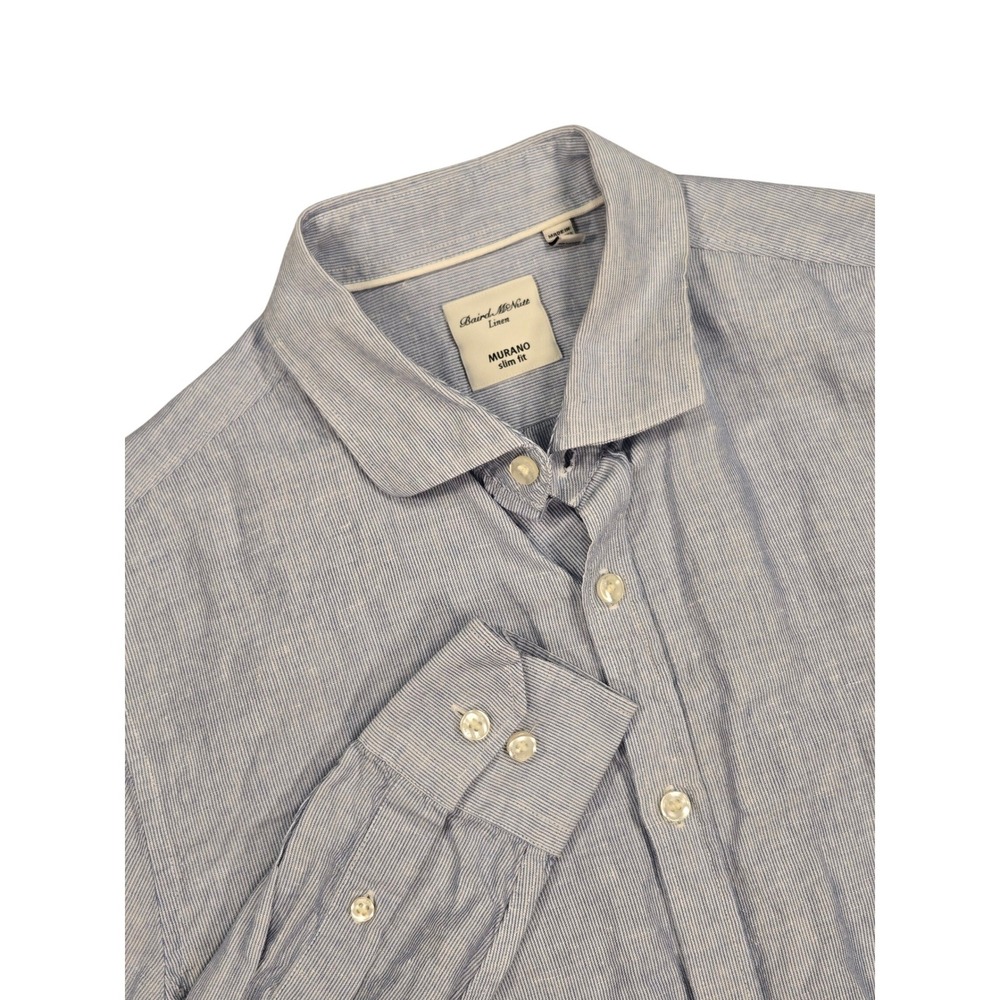 Baird McNutt Linen Murano Slim Fit  Cotton Stripe Button Down Shirt Mens Large